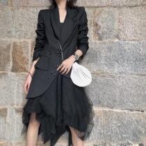 IAMC custom dark wind burr asymmetrical design slim casual blazer womens spring and autumn new