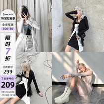 IAMCPLUS sani dark black lotus leaf edge mesh yarn blouse splicing decontextured body sunscreen jacket woman