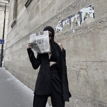 IAMCPLUS Paris street handsome lady strapless zipper blazer thin womens autumn and winter