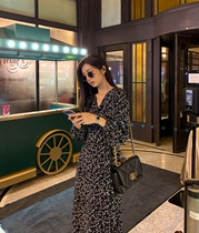 Japan V-neck Long Sleeve Floral Dress Women's Autumn Tea Break French Gentle Temperament Waist Slim Backing Long Dress