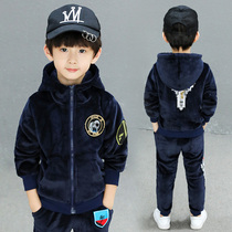 Boys' set of autumn and winter models 2022 new gold velvet middle school children's sports winter costume children thickened two sets of tide suits