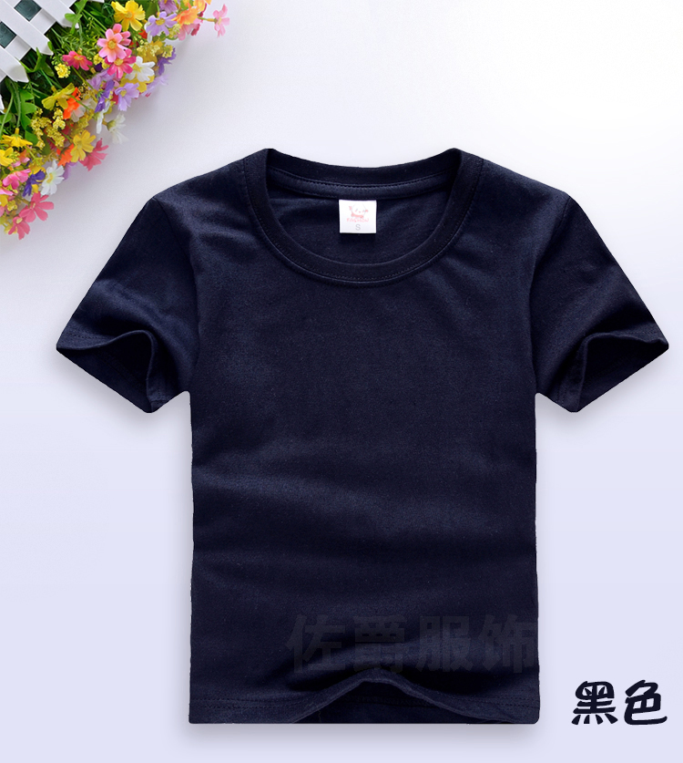 Trẻ em mùa hè cotton ngắn tay T-Shirt vòng cổ nửa tay áo lớp mẫu giáo dịch vụ màu rắn tùy chỉnh in logo biểu tượng mô hình