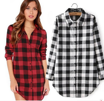 WomenPlaidWinterAutumnBlouseTopsGirlsCasualShirtsWomen