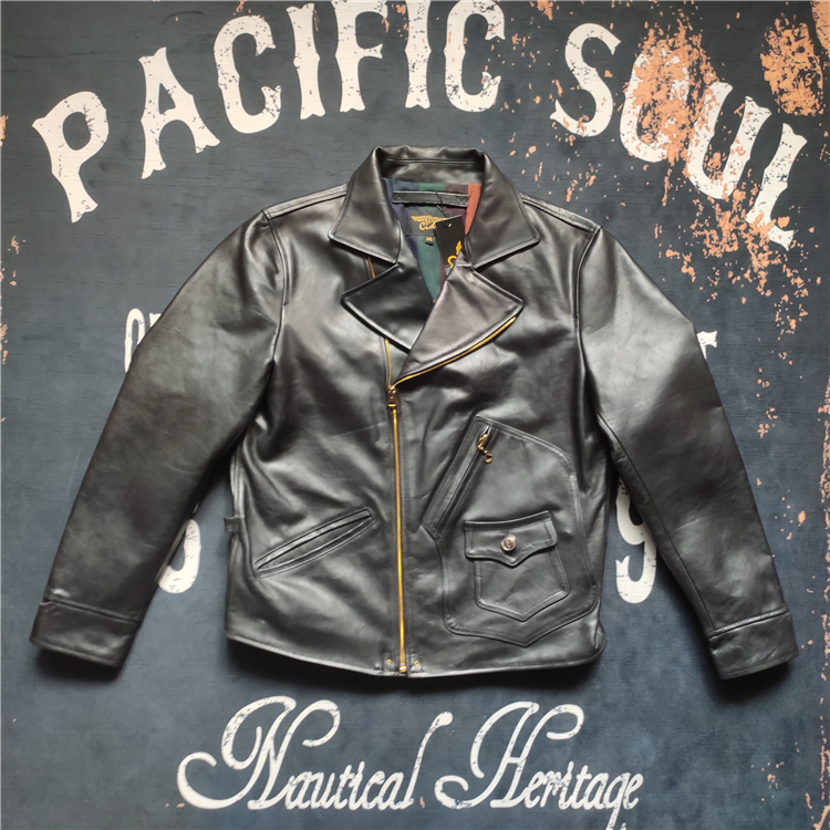 Italian vegetable tanning alliance heavy oil fish fat soft vegetable tanned cowhide replica 1930s cable-stayed motorcycle leather jacket
