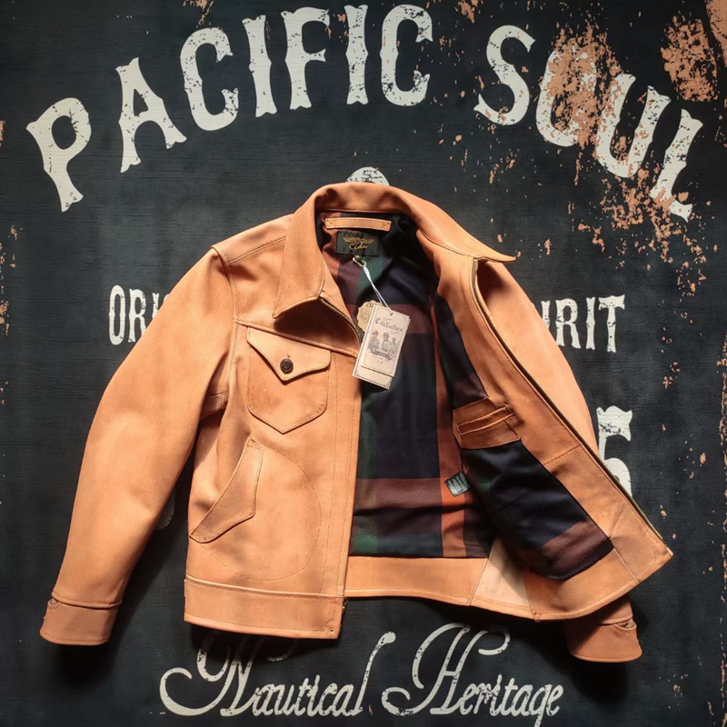 Original colour Implanted Tanning Camel Leather American Retro Classic RRL MOZADE MOSSAD LEATHER JACKET