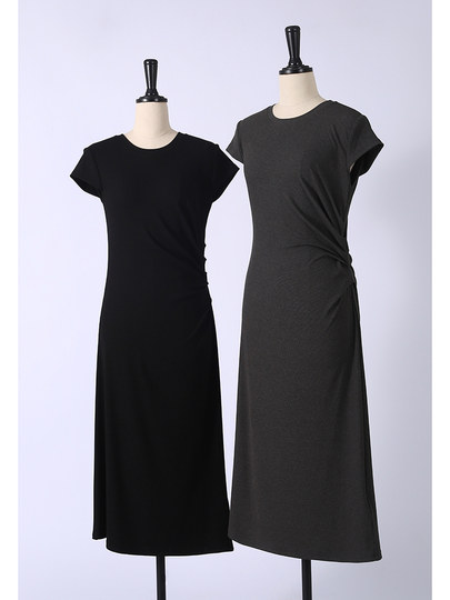 笑涵2025新品收腰修身小黑裙圆领休闲气质莫代尔醋酸T恤连衣裙の