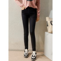 @KZ230908AG] Xiaohan Pavilion is easy to wear slim fit plastic legs small black pants elastic cotton jeans