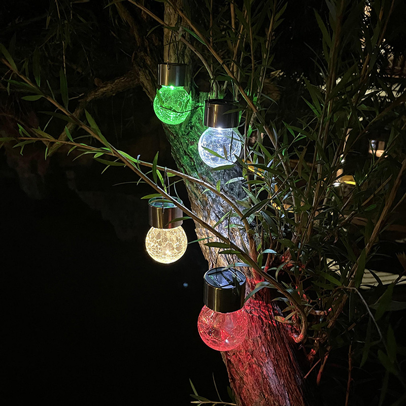 Solar Outdoor Seven Colorful Cracks Glass Ball Hanging Lamp Courtyard Garden Garden Park Festival Folk and Landscape Decorative Lights