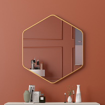 Nordic six-sided shaped bathroom mirror hanging wall-free hole wall-mounted self-adhesive makeup mirror splicing diamond creative hanging mirror
