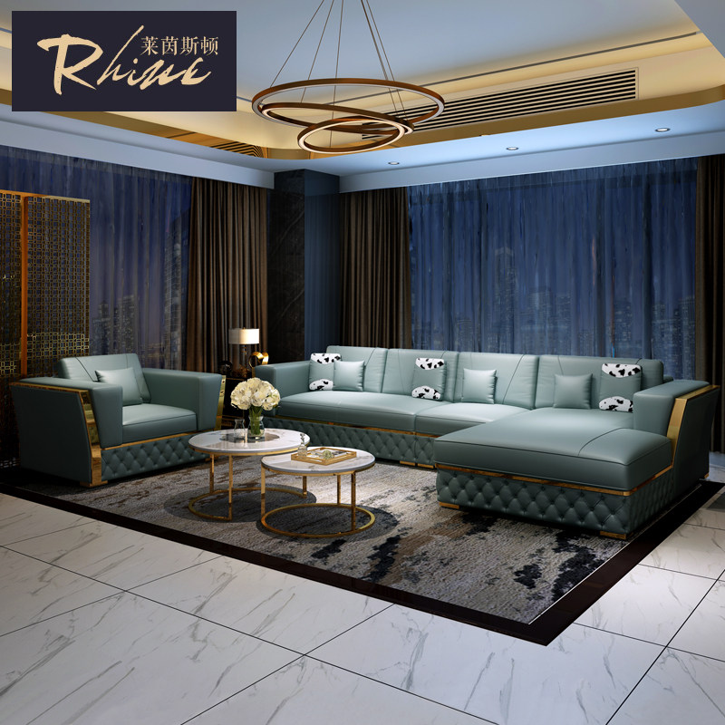 American postmodern light luxury sofa combination Hong Kong style Italian living room simple small apartment corner leather sofa