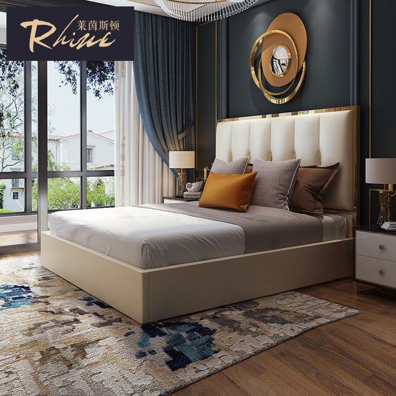 Modern rice white light luxury bed red double bed high-end wedding bed master bedroom with atmosphere simple modern bedroom real bed