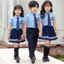 Primary school uniform summer short sleeve shirt blue childrens college style graduation class uniform kindergarten Garden suit