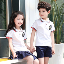 san si wu nian grade primary school uniforms summer suit short sleeve children class uniform White kindergarten yuan fu costumes