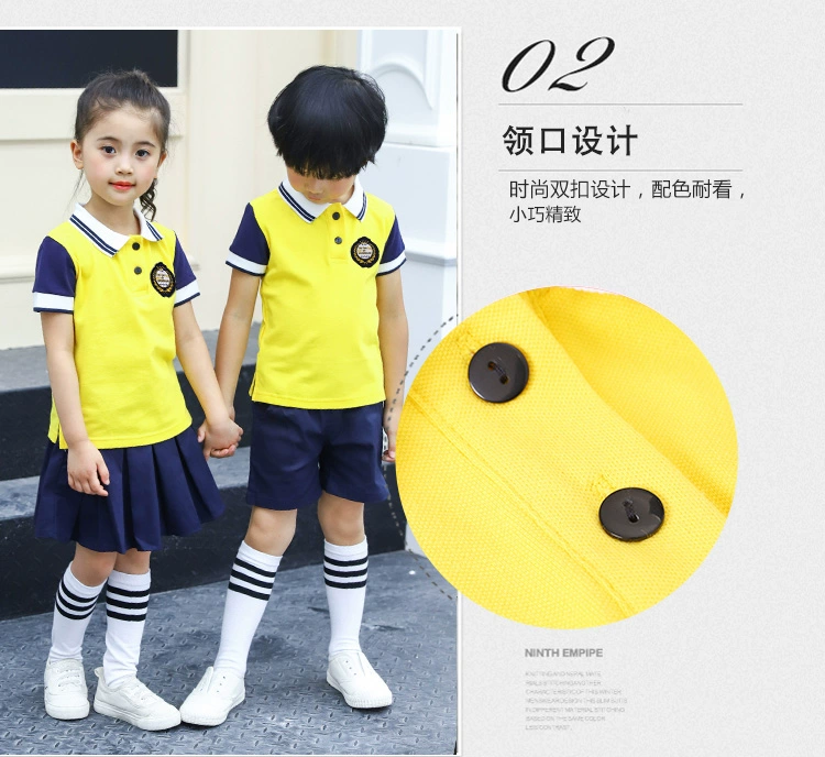 Mẫu giáo tốt nghiệp vườn phù hợp với hợp xướng ngắn tay phù hợp với nước Anh màu vàng trường tiểu học đồng phục phù hợp với trang phục thể thao - Đồng phục trường học / tùy chỉnh thực hiện