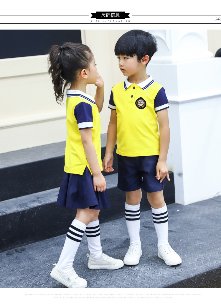 Mẫu giáo tốt nghiệp vườn phù hợp với hợp xướng ngắn tay phù hợp với nước Anh màu vàng trường tiểu học đồng phục phù hợp với trang phục thể thao - Đồng phục trường học / tùy chỉnh thực hiện quần áo em bé