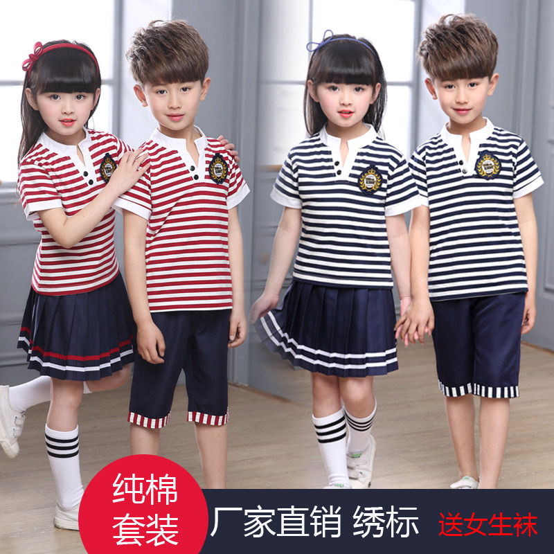 Kindergarten uniforms summer clothes new grades one, two, three class uniforms, short-sleeved pants, primary school uniforms, school uniforms, stripes