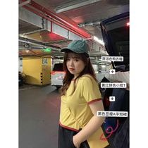 Jumimi micro fat mm large size womens clothing fat sister 2020 summer contrast color small high waist four-color short-sleeved round neck T woman