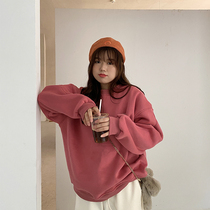 Jumimi micro fat mm large size custom fat sister simple casual plus velvet Macaron color pullover sweater womens winter