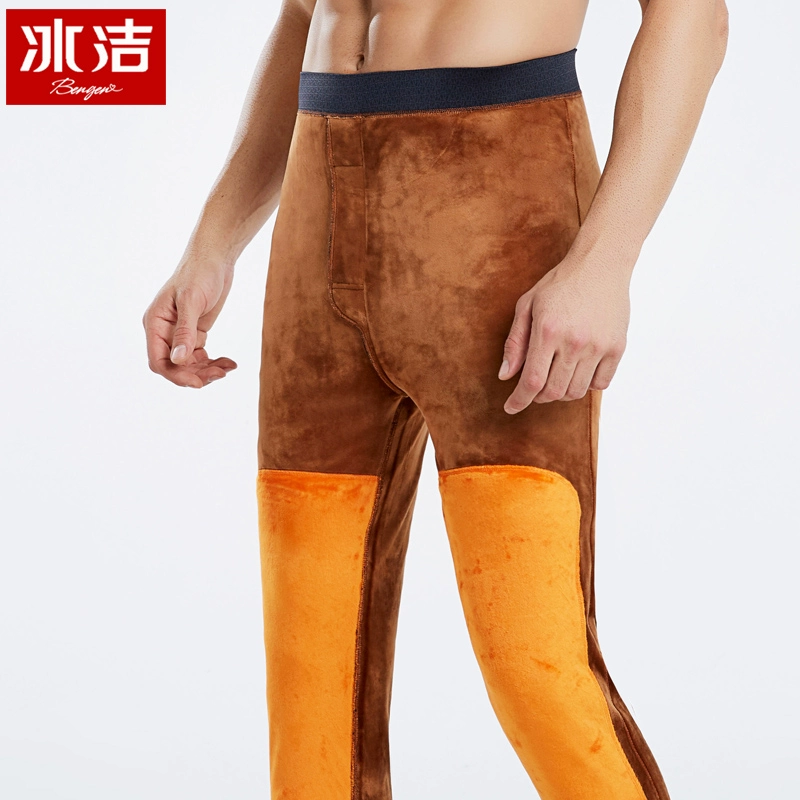 Bingjie dành cho nam giới Quần nhiệt dày sang trọng Thắt lưng cao đến đầu gối Pad Leggings Skinny Nam quần cotton trơn Quần nhiệt cực dày - Quần nóng lên