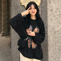 2021 new autumn Korean version of ulzzang loose retro Joker printing long sleeve student round neck sweater female tide