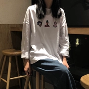 Mùa thu mới phiên bản tiếng Hàn của ulzzang bf 慵 cơn gió lười biếng trước và sau khi in áo thun dài tay cho học sinh
