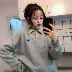 Mùa thu đông 2018 phiên bản Hàn Quốc mới của phong cách bf Harajuku thêu cổ áo sinh viên POLO cộng với áo len nhung dày nam nữ áo nữ đẹp Áo len