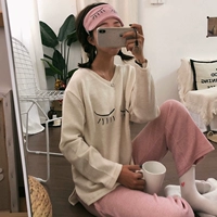 Bộ đồ liền thân mùa thu nữ phiên bản Hàn Quốc 2018 mới dễ thương ngọt ngào áo dài tay + quần ngủ + mặt nạ mắt ba mảnh thời trang trung niên u50