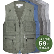 Mùa xuân và mùa hè vest vest vest người cao tuổi trung niên cha mùa xuân áo khoác cotton trung niên vest vest nam nhiều túi