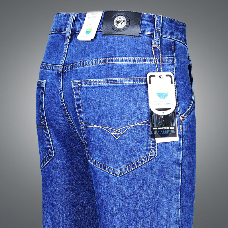 Apple Jeans for Men, Autumn and Winter Thick Straight-Leg Loose Elastic Mid-Waist Diagonal Pocket Thin Casual Long Pants