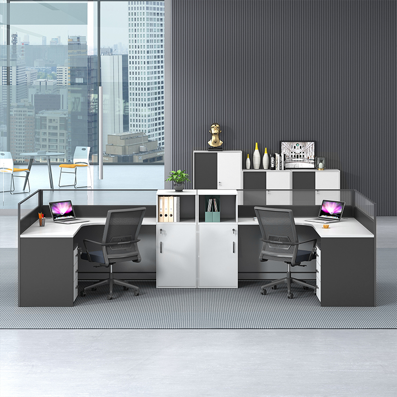 Staff Desk Chair Composition Modern Minimalist Multiperson 2 4 6 People with financial staff Table screen partition station