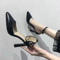 Sandals women 2021 New Spring Summer Korean version of Joker hollow hipster thick heel with a word buckle high heel single shoes women