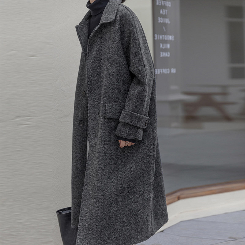 MAJE DVAWN herringbone pattern woolen coat women's 2022 new winter cotton mid-length woolen coat tide
