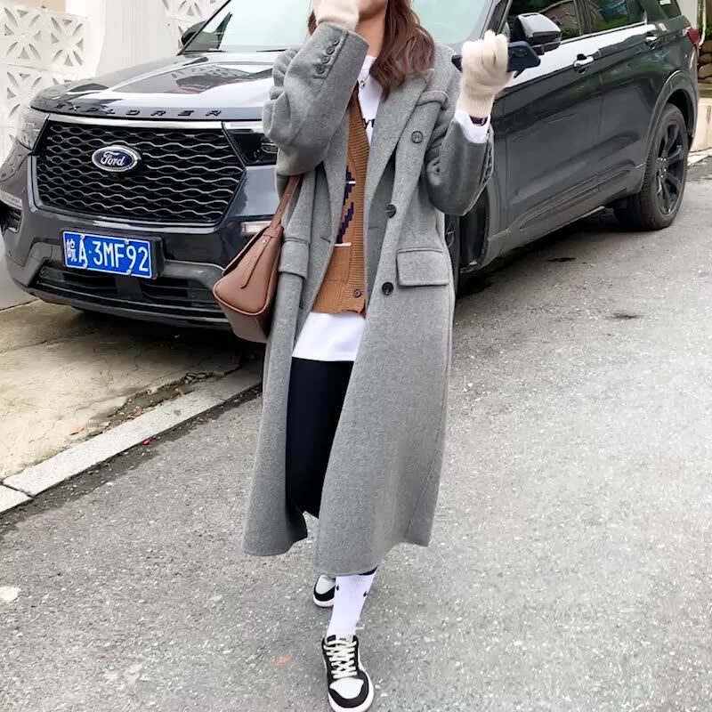 MAJE DVAWN double-sided cashmere coat women's mid-length version 2022 autumn and winter Korean version loose woolen suit jacket