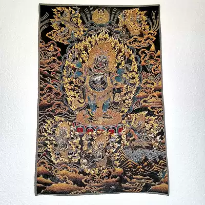 Thangka gold silk embroidery brocade tantric embroidery black gold hair care black six-armed Mahagara big black sky hair care portrait