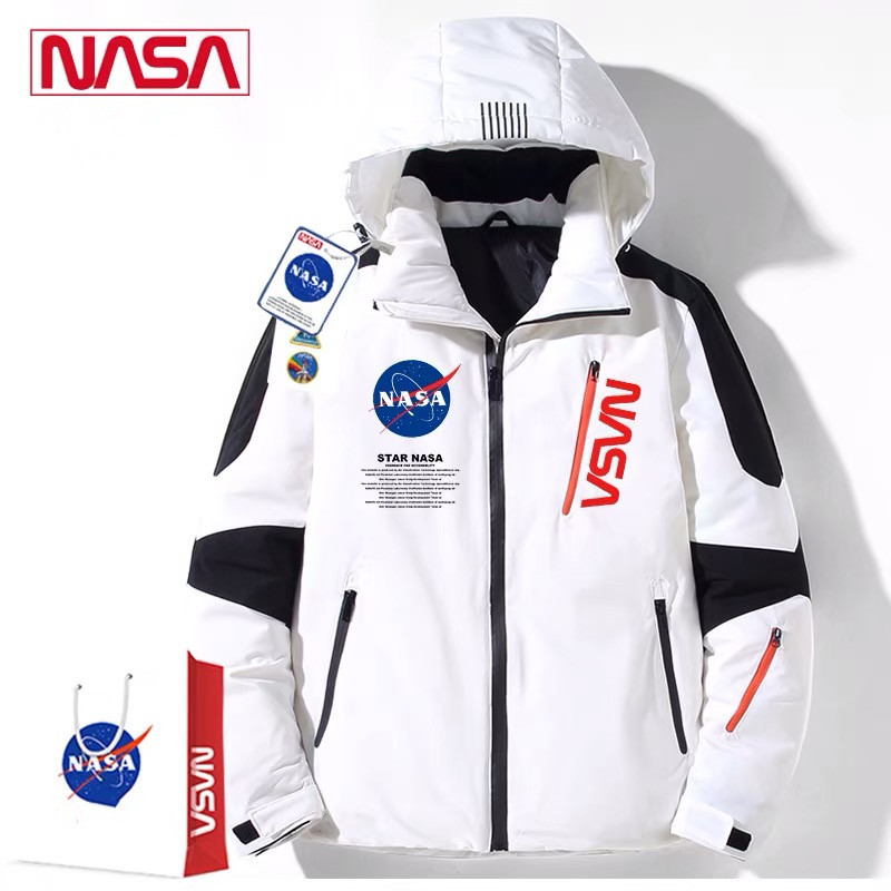 Nasa Co-Branded Astronaut Jacket Men's Winter Hooded Outdoor Ski Jacket Thickened Warm Color-Blocking Couple's down Jacket
