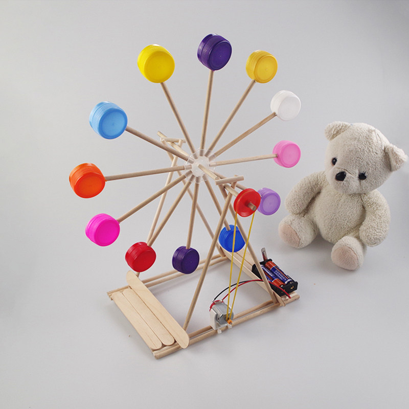 Science and technology small production small invention primary school student science experiment turn waste into a treasure bottle cap Ferris wheel handmade diy material