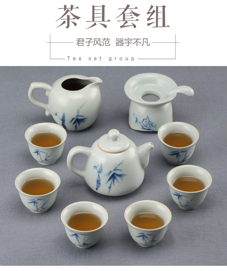 Your up Chinese kung fu tea set of household ceramic cups tea six pack Your porcelain teapot of blue and white porcelain