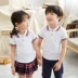 Quần áo mẫu giáo mùa hè đồng phục tay ngắn tiểu học phục vụ lớp trẻ em Áo phông đơn kiểu Anh - Đồng phục trường học / tùy chỉnh thực hiện