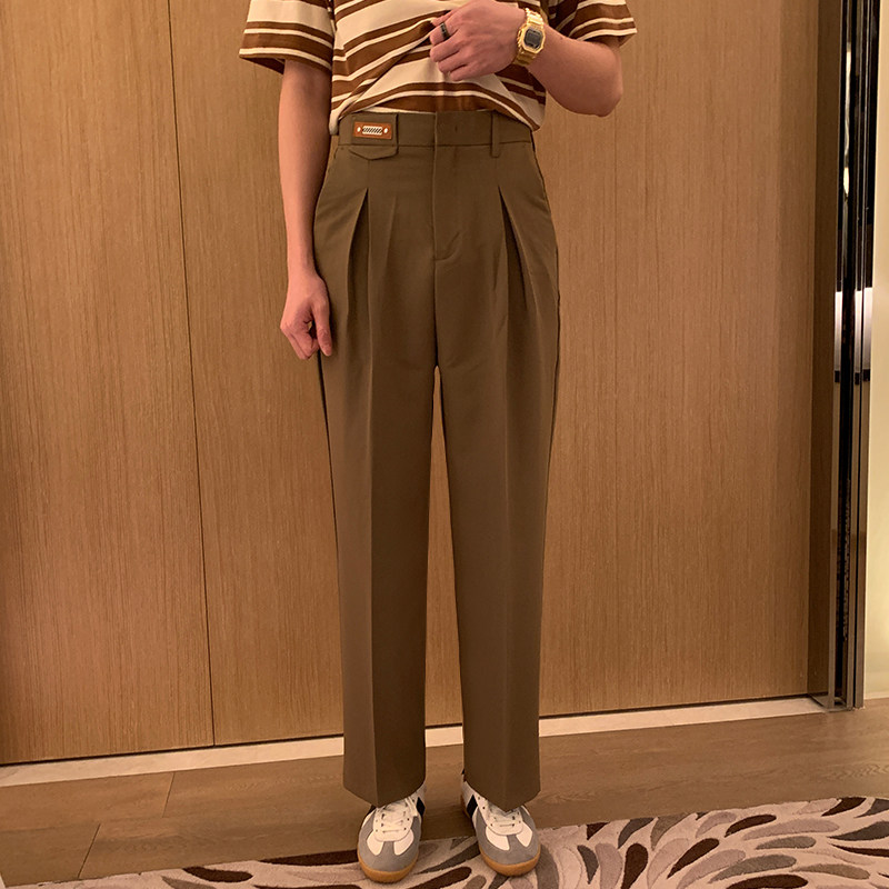 Label decoration casual pants men summer dress 2022 new light cool wind crowd pop loose straight pants pants men