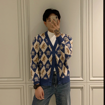 BROTHER Mens Homemade Diamond Sweater Small Jacket Top European and American Personality Animal Jacquard Knitted Cardigan Tide