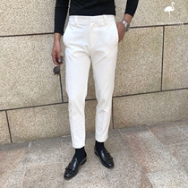 2021 autumn Korean fashion White ankle-length pants British gentleman style yuppie slim mens texture casual trousers