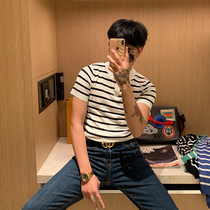BROTHER Korea summer mens lapel stripes t-shirt East Gate fashion POLO sweater TEE short sleeve tide