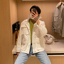 BROTHER mens Spring stand collar waist trend jacket 21 Korea ins Net red light cooked fashion white coat