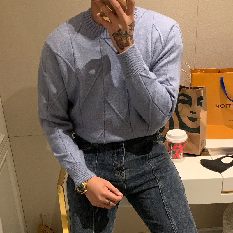 BROTHER Winter Men's Round Collar Wool Knit Sweatshirt South Korea Warm Sheep Sweatshirt Comfort Casual Trendy Sweater