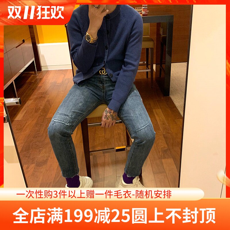 BROTHER autumn and winter homemade men's vintage round neck cardigan European and American yuppie men's foreign sweater men's coat