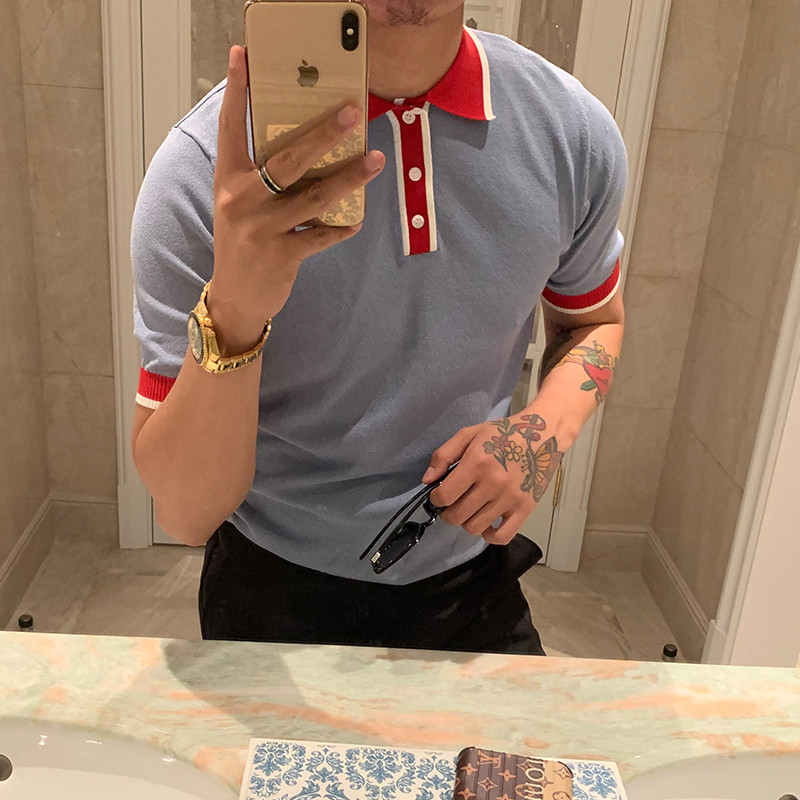 BROTHER summer men's color contrast knitted Paul T-shirt Korean fashion breathable sweater POLO short-sleeved tide