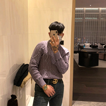 BROTHER mens vintage diamond-shaped twist woven sweater fashion Mens winter thick warm sweater