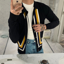BROTHER autumn mens splicing color knitted coat Europe and America light luxury lapel design cardigan trend sweater men
