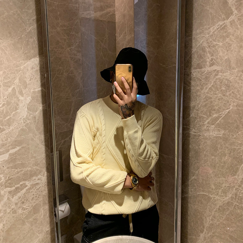 BROTHER winter European and American retro twisted flower woven warm sweater American thick casual pullover sweater men tide