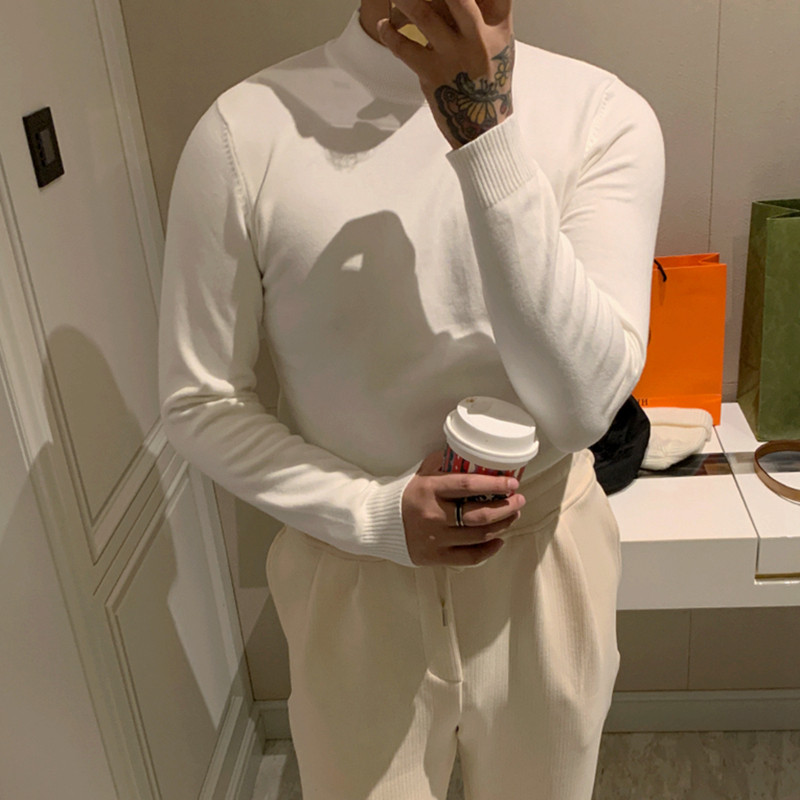Winter Light Ripened Wind Men's Clothing Pure Color 100 Hitch Knit Undershirt Male Brief Stylish Dressing half-high-neck sweater